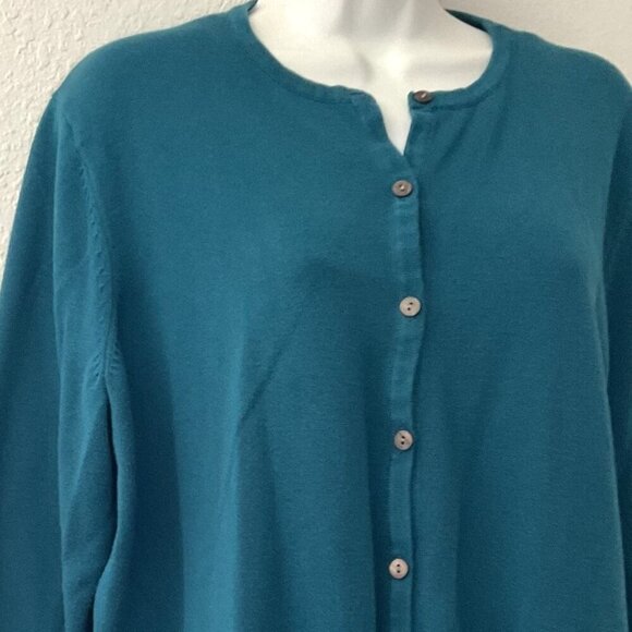 LIZ BAKER TURQUOISE BUTTON DOWN KNIT CARDIGAN - Picture 7 of 9